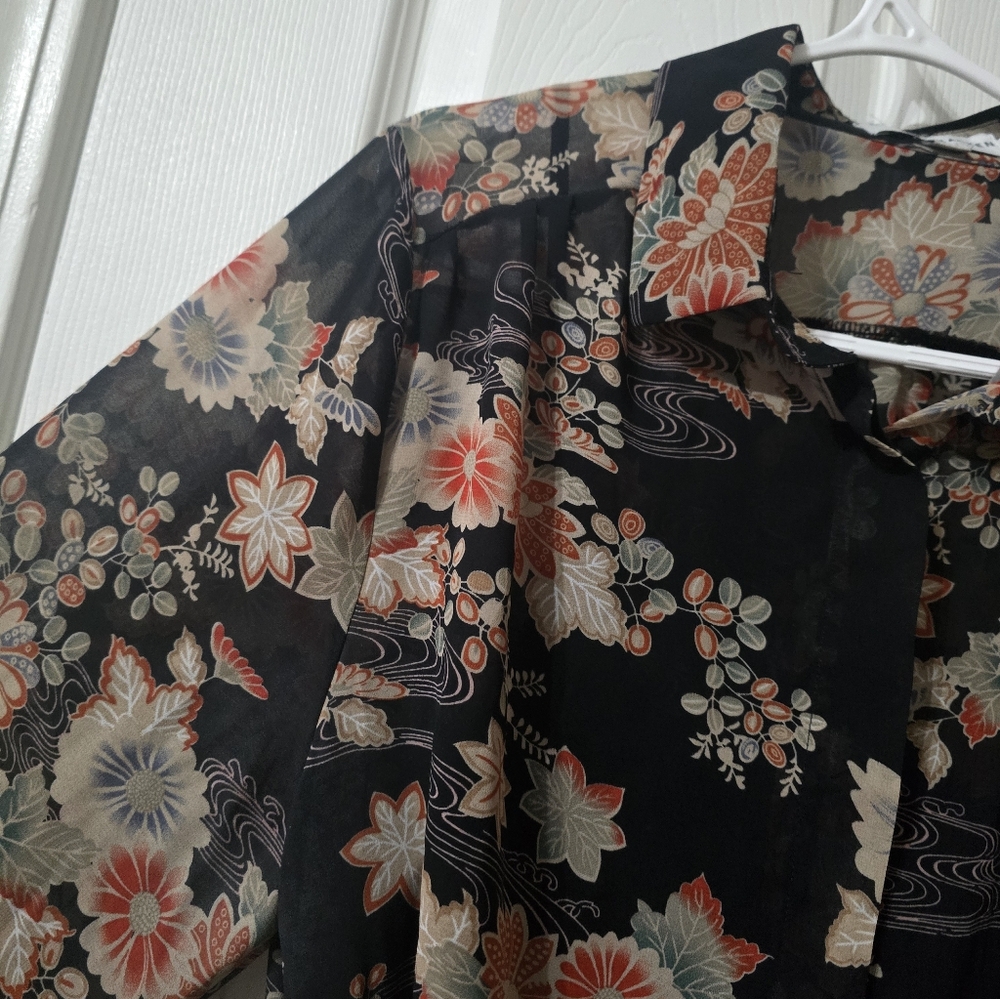 Molly Bracken Floral Print Ruffle Hem Midi Shirt Dress, Stretch Waist, EUC! - Picture 7 of 16